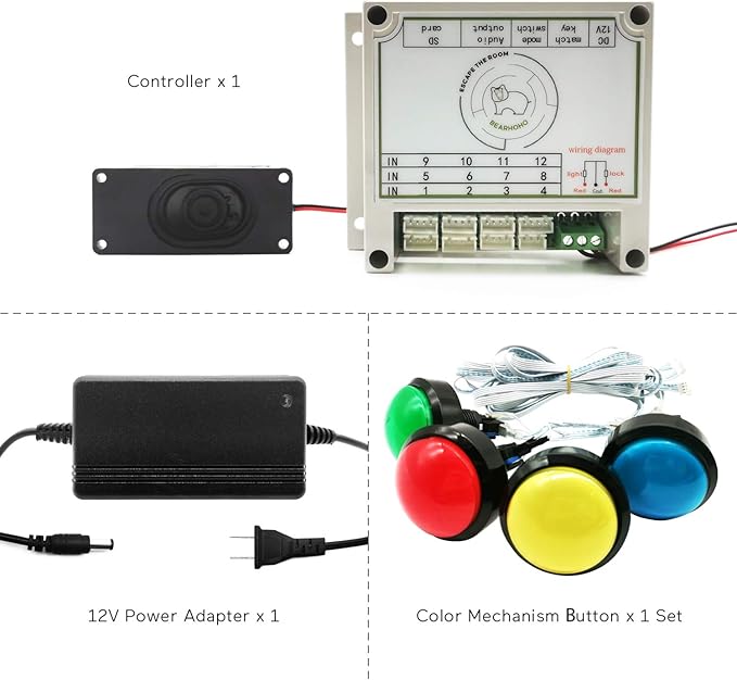 Escape Room Props 5 Colors Buttons Mechanism Press It In Order To Control 12V Magnet Lock For Exit Game Owner Player Adventurer (9 Buttons With Audio)
