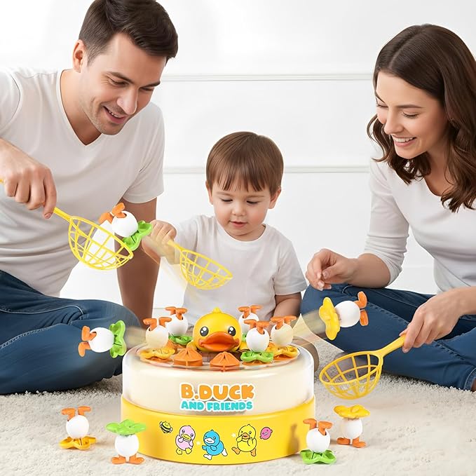 B.Duck Catch and Bounce Games Toys for Kids 3-5 B.Duck Board Games with 3 Nets for Kids 4-6 Christmas Birthday Easter Gifts for Toddler Boys Girls 3 4 5 6 Years Old