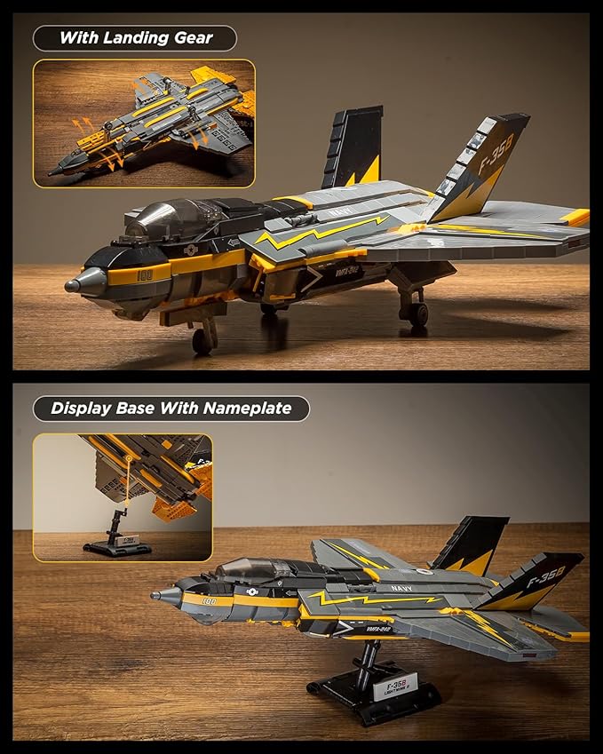 F-35b Fighter Jet Building Block Sets Military Airplane Building Blocks for Adults Airplane Building Bricks with Display Stand Military Plane Building Set for Adults(1268 Pcs)