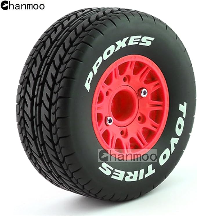 1/10 RC Short Course Truck Tires And Wheels With 12mm 14mm 17mm Hex 113mm 1/8 Rubber Tyres For 1/8 or 1/10 Scale On Road Car HSP Sonic 94102 GT PTG-2 Tamiya TT02 RC Racing Car 4PCS (Red A)