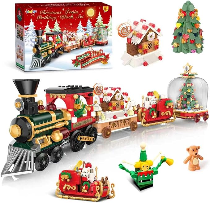 Christmas Train Building Blocks Set Trian Model Building Toy Collectible Holiday Block Sets for Boys &amp Girls Home Decor for Adult Boys Girls Kids Aged 8+(1041 PCS)