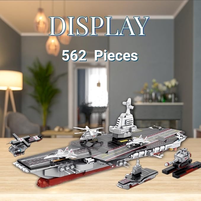 8 in 1 WW2 Aircraft Carrier Building Set Military Cruiser Ocean Battleship Toy with Helicopter &amp Boat (25 Warship Models) 562 Pieces Naval Gifts for Adults Man Teens 14+