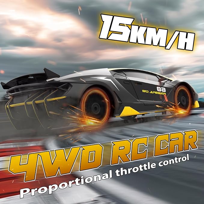 RC Drift Car Remote Control Car 2.4GHz 1/24 4WD 15KM/H High Speed Racing Sport with LED Lights Drifting Tire Toy for Adults Boys Girls Kids Gift 2Pcs Rechargeable Batteries