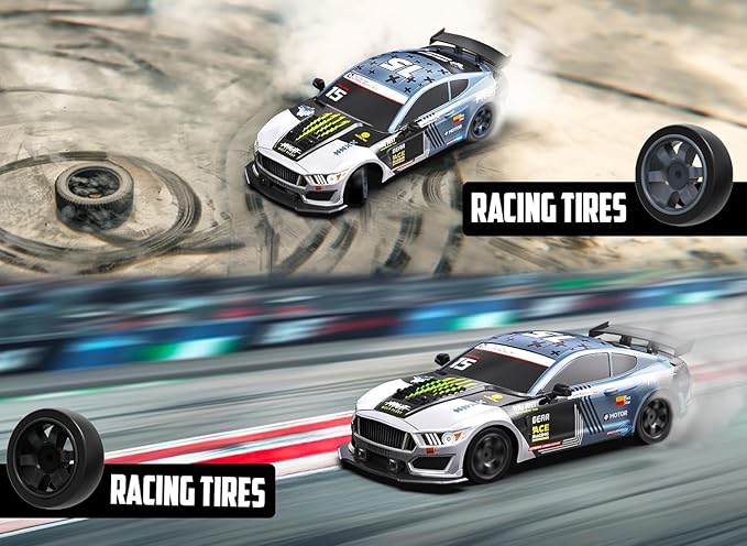 RACENT 1:16 RC Drift Car 2.4Ghz 4WD 18KM/H Remote Control Car with Spray Mist Racing and Drifting Wheels LED Light 2 Batteries Sport Model Toys Vehicle for Kids Boys Adults
