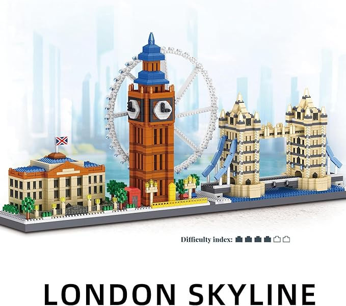 London Skyline Building Blocks Sets - 3110PCS Famous London Landmarks Architecture Toy Micro Mini Building Bricks Kit with London EyeBig BenWestminster PalaceTower Bridge for Adult STEM Gift