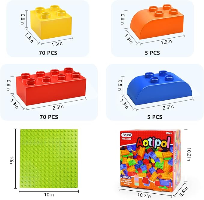 Building Blocks for Toddlers 2-5 Including a Baseplate 150 Piece Big Building Blocks for Kids Block and Bricks Set Educational Toys for Children Boys Girls All Ages Compatible with All Major Brands