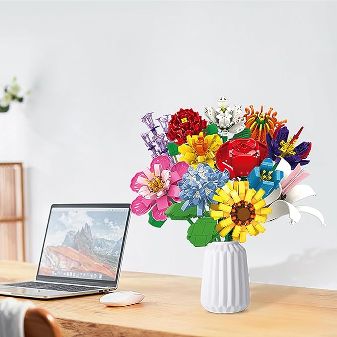 SIENON Flower Bouquet Building Blocks Set-1064PCS 12 Kinds of Flowers Botanical Collection Assorted Flowers Brick Toys Creative Project for Home Room Decoration Valentines’ Day Christmas Birthday