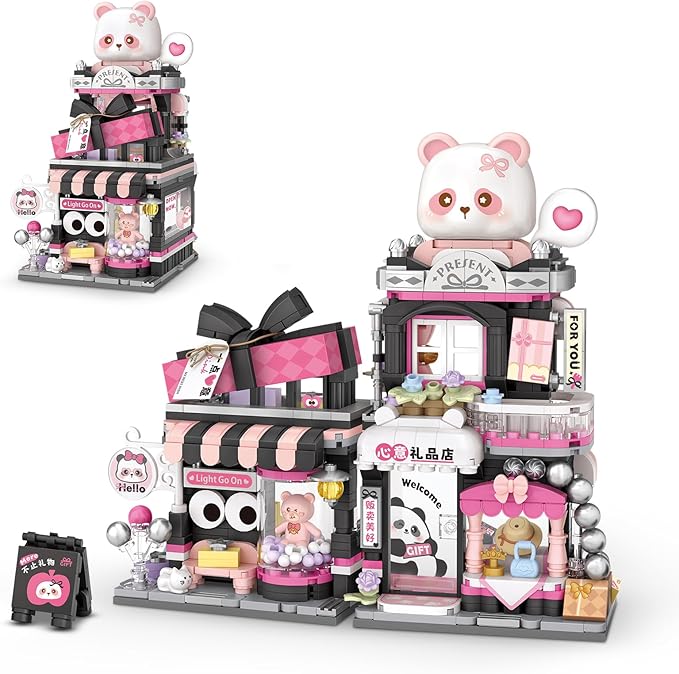 Street View Gift Shop Mini Building Blocks MOC Creative Building Toys Cute Panda Animals Building Set for Girls 6-12 Simulation Architecture Construction Toy Gift Idea for Kids Adults (938 PCS)