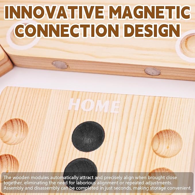 Magnetic Marbles Board Game 2-8 Players Wooden Board Game Set with 32 Marbles &amp 16 Dice Portable Marble Game for Family and Friends Game Night Gatherings