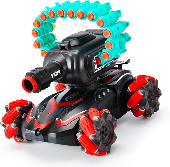 BOKSYUR Rc Car Shoot SoftBulletFits for NerfRc Tank That ShootsBattle ANK with Remote Control Tank That Shoots Foam Darts-Stunts16Foam Darts- Birthday Presents ForKids 7 8 9 10 11 Year Old（red2.0