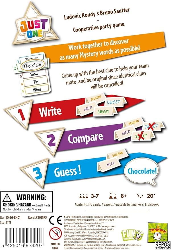 Just One Party Game - Cooperative Word Guessing Fun for Friends and Family! Ages 8+ 3-7 Players 20 Minute Playtime Made by Repos Production