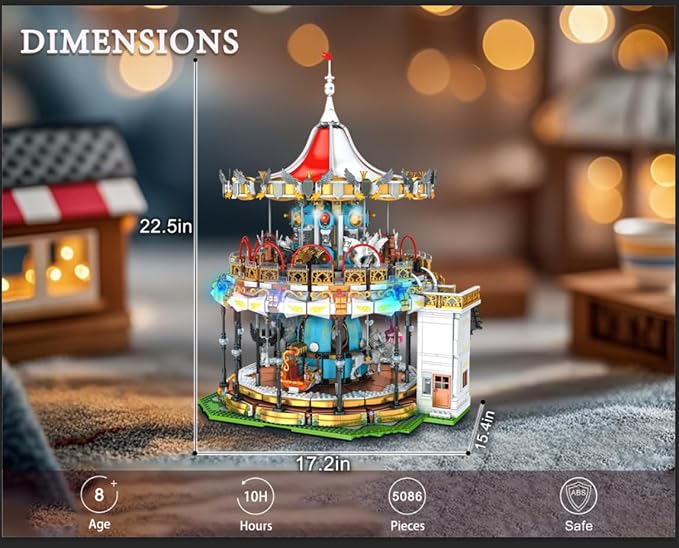 Sosuy Carousel Building Set Electric Motorized Merry-Go-Round Model Amusement Park Toy for Boy Girl Teen Birthday Gifts for Adult Kid Ages 6 7 8 9+ City Construction Theme Collection 5086pcs