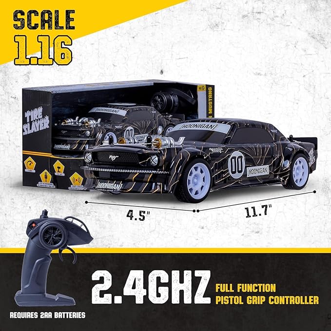 Hoonigan Mustang Remote Control RC Car for Kids – 3.7V 2.4 GHz Detailed Replica Design USB Rechargeable Battery Included 1:16 Scale 150 ft Range 6 Mph