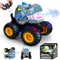 Remote Control Car for Boys 4-7 8-12 Dinosaur Monster Truck Toys with 50min+ Runtime Spray LED Light 360° Rotating &amp 90° Driving RC Stunt Car for Kids Birthday
