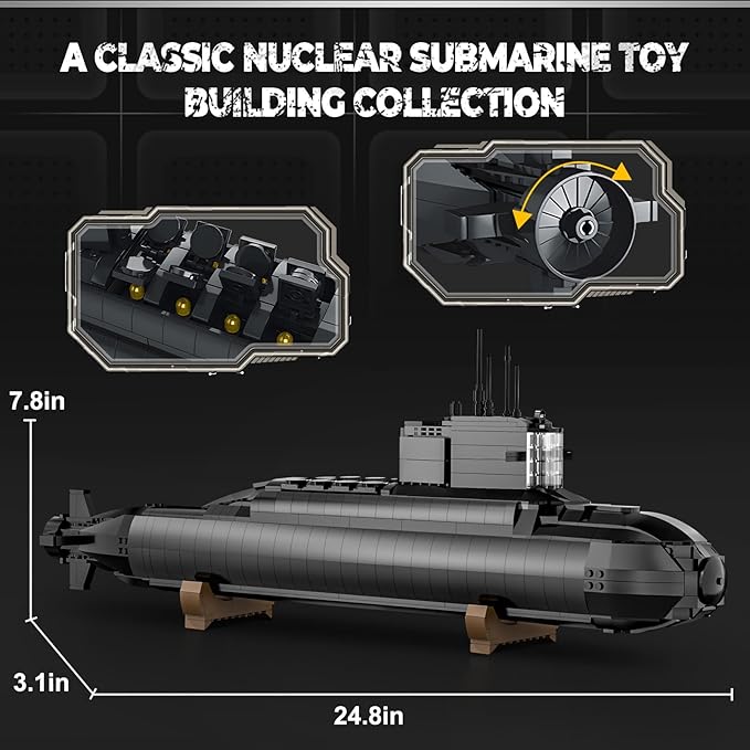 Strategic Nuclear Submarine Toy Building Blocks Set for Adult Kids WW2 Historical Military Battleship Model Kit with Light Home Office Decor Collection Gift for Men Boys Teens 14 16+ (1498cs)