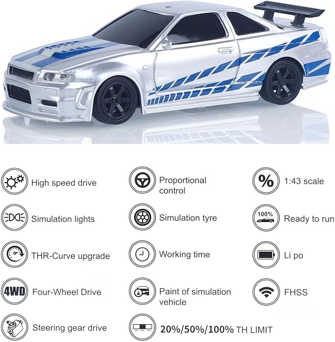 TOUCAN RC HOBBY 1/43 RC Racing Car R34 Radio Controlled High Speed Drift Vehicle 4WD RTR Mini Car 2.4G Radio Battery Gifts for Ages 14+