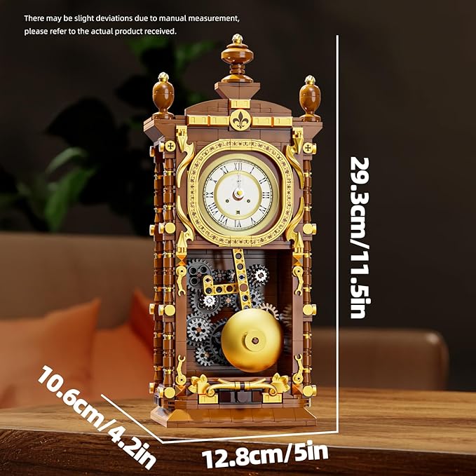 Retro Pendulum Clock Building Block SetA Toy with Real Clock Function and Linked Mechanical PendulumBetter Gift for Adults Teens Kids