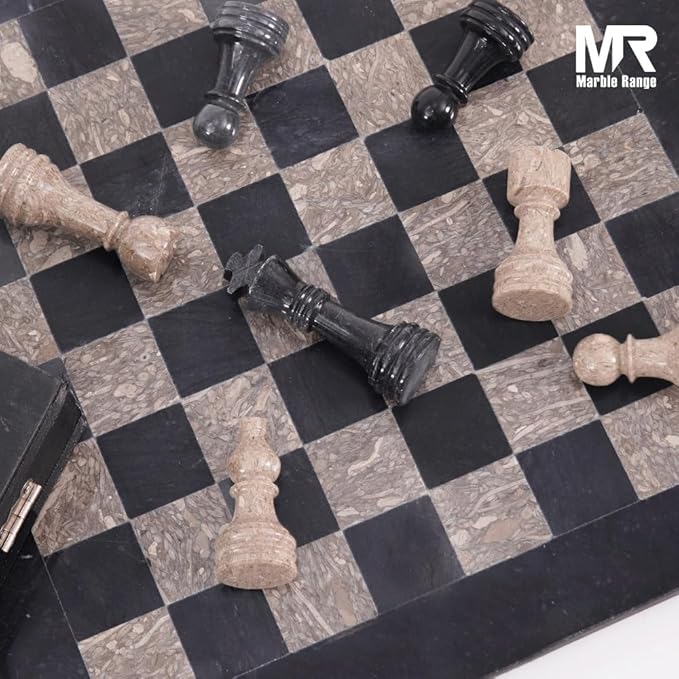 Marble Chess Set for Adults 15 Handmade Black &amp Oceanic Board Game with 32 Chess Pieces 2 Extra Queens &amp Storage Box Luxury Travel Game – Elegant Home Décor