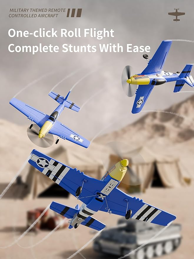 P51 RC Plane Remote Control Airplane 2.4GHZ with 6-Axis Gyro Stabilizer/Aileron/Elevator/Rudder for Boys Adults Birthday/Xmas Gift Age 12 Years and UP(4CH-P51B Razorback)
