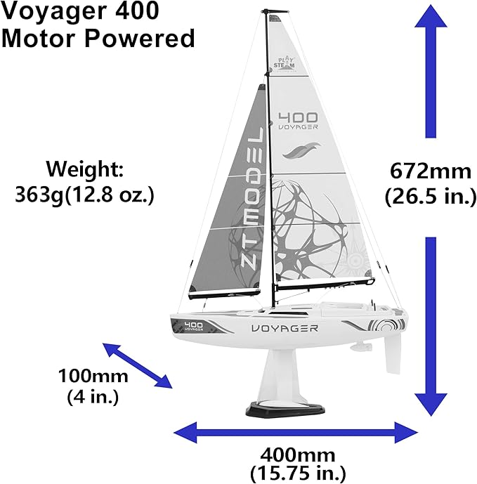 PLAY STEAM Voyager400 2.4GHz RC Motor Powered Sailboat in Red - 26 Tall