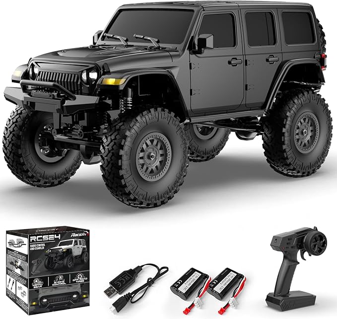 RACENT 1/24 RC Crawler 4WD Off Road All Terrain RC Monster Truck Rock Climbing with led Light Waterproof Hobby Grade Toys with 2 Batteries for Adults (Black)