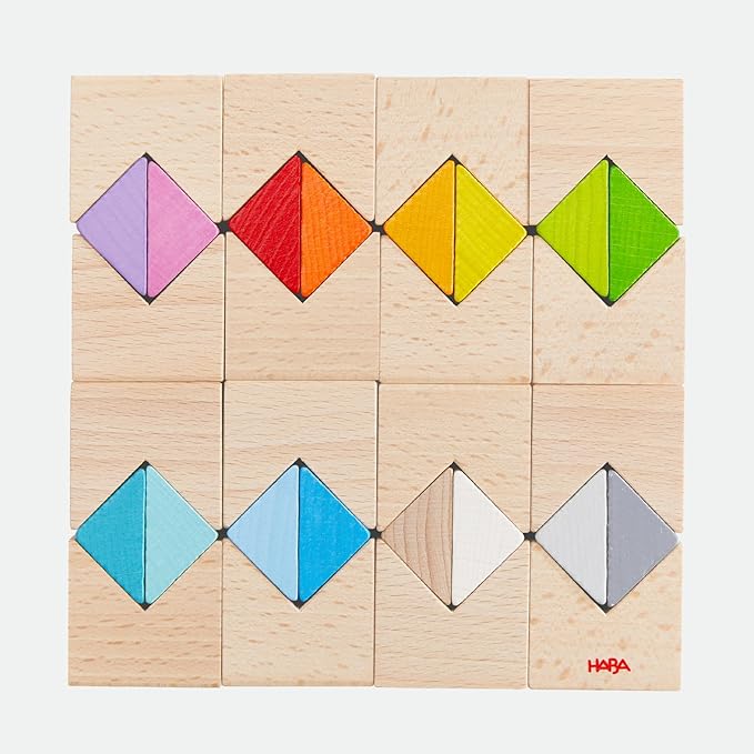 HABA Creative Building Blocks - Colourful Building Set with 32 Wooden Building Blocks &amp 10 Template Cards - Promotes Creativity Spatial Thinking &amp Fine Motor Skills - From 4 Years - 201260600