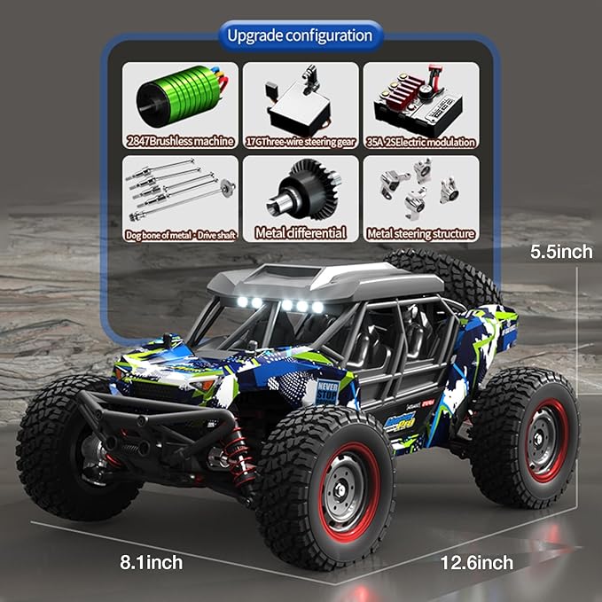 1/16 Brushless Fast RC Desert Car for Adults Top Speed 37mph Electric Off-Road RC Monster Trucks 4X4 Remote Control High Speed RC Car for Sand Land Hobby Toy Gifts SCY-16106PRO (Blue)