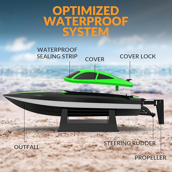 VOLANTEXRC RC Boat 20MPH Fast Remote Control Boat for Adults 2.4Ghz Toy Boats for Pools and Lake with 2 Rechargeable Batteries Toys Gifts for Adults with Light Green