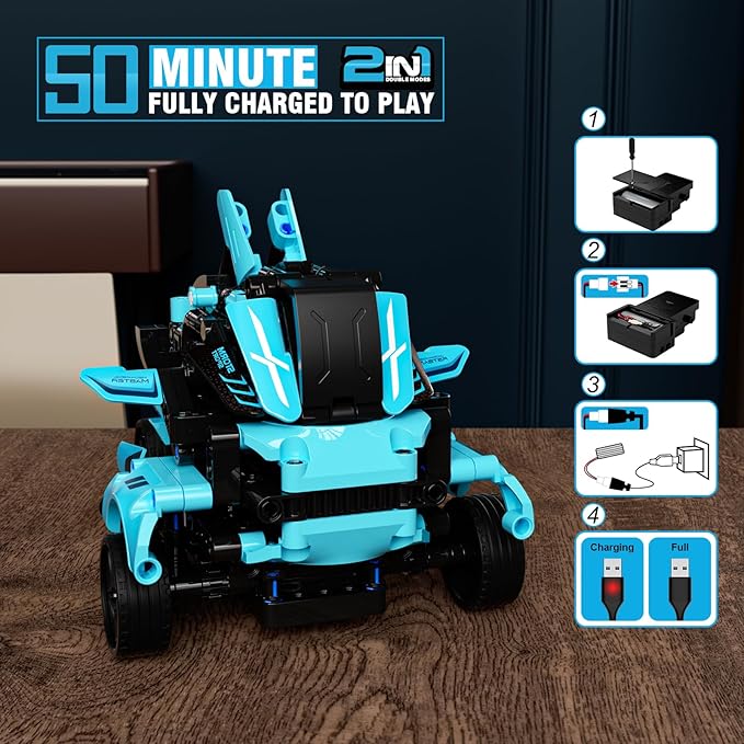 STEM Remote Control Car Building Kit Toys for Kids Age 8-12 with 2in1 STEM Robots Building Set Remote &amp APP Controlled Car/Robot RC Car Toy Set for Boys Girls 466 Pcs (Dark Cyan)