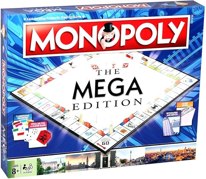 Winning Moves Mega Monopoly Board Game 12 Extra Spaces Including Downing Street Saville Row and Knightsbridge Invest in Skyscrapers for Ages 8 Plus