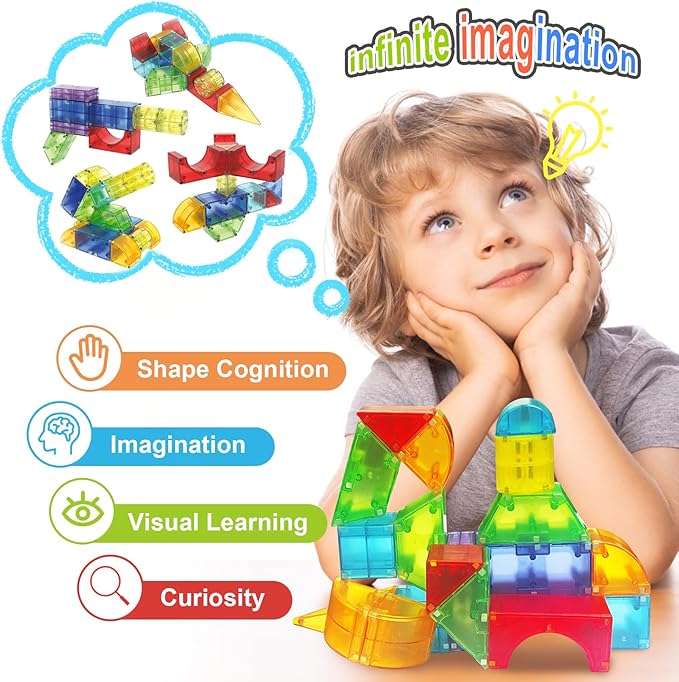 Magnetic Blocks66 Piece Translucent Building Blocks for 3+ Boys Girls Birthday GiftsMulti Shape Magnetic Cubes Preschool Classroom Educational Toys for 3-8 Year Old Kids STEM Activities