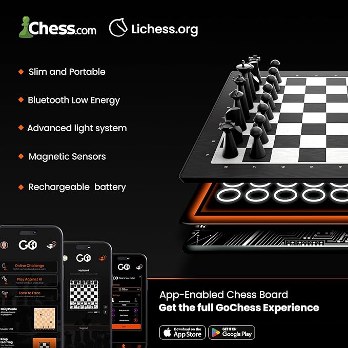 GoChess Mini - AI Electronic Chess Board Game Light Up Chess Set for Adults &amp Kids for All Skill Levels with Online Play App - Perfect as a Gift for Smart Board Games Lovers