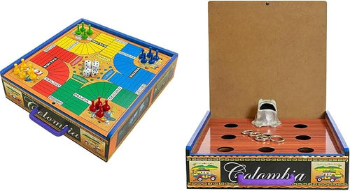 2-in-1 Traditional Colombian Board Game – Sapo (Frog Toss) &amp Parqués Portable Set with Dice and Pawns – Adult Social Game