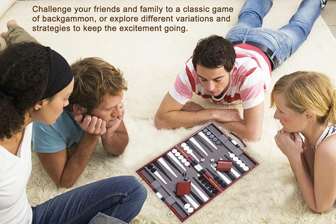 Backgammon Sets for Adults 15 inch Backgammon Brown Sets Classic Board Game with Premium Leather Case Portable Travels Strategy Backgammon Game Set for Adults Kids (Brown)