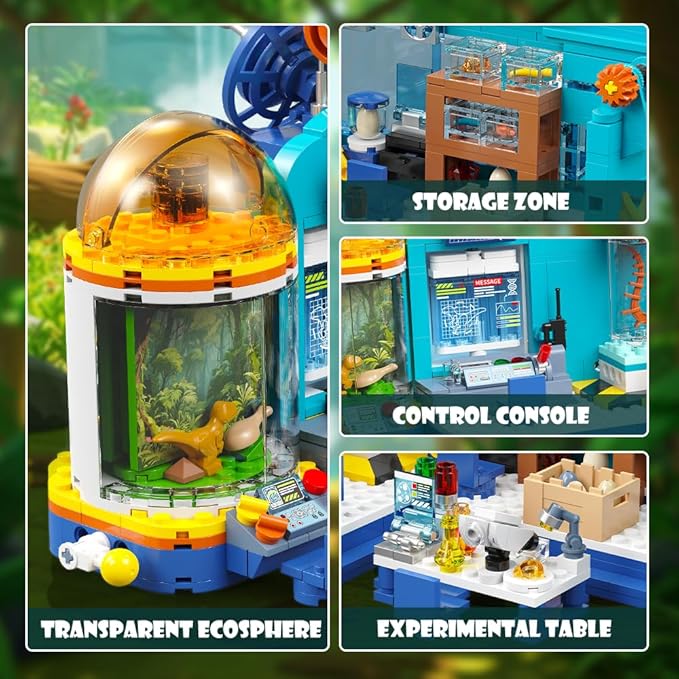 HOGOKIDS 2-in-1 Dinosaur Research Institute Building Set with Light - 837PCS Dino World Building Blocks Toys with 2 Dinosaur Figures Dinosaur Playset Birthday Xmas Gifts for Boys Girls Age 8-14 Years