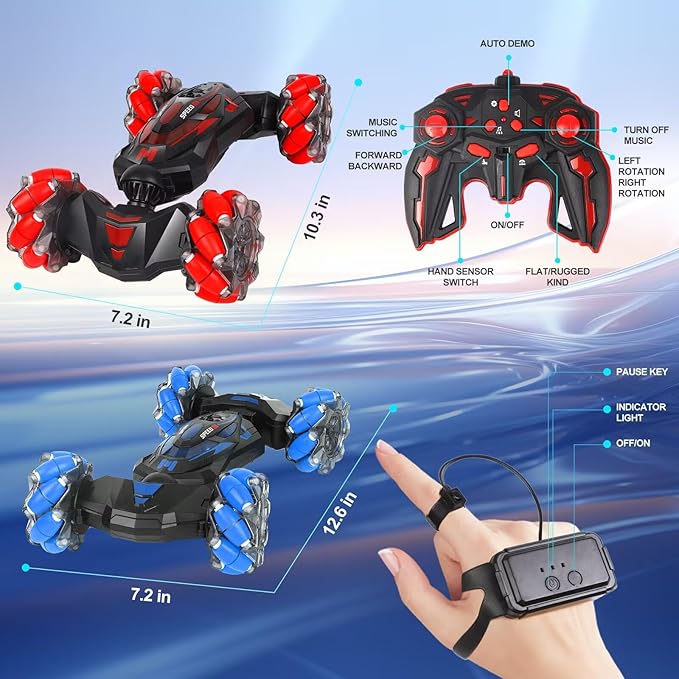 Remote Control Car Gesture Sensing RC Stunt Car 4WD Offroad for Rotating 2.4 Ghz Remote Control and Hand Controlled Twist CarsTransform RC Cars Toy Presents for Boys and Girls Age 6-13