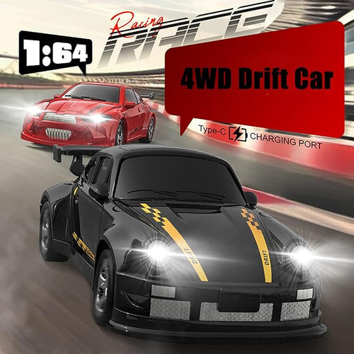 1:64 Scale Mini RC Drift Car 2.4GHz 4WD Full Proportional Model Vehicle with LED Lights Racing Sport Toy for Adults Teens