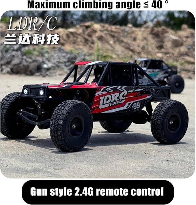 LDRC 18499 RC Climbing Car 1/18 Full Proportion Rc Offroad 4x4 Crawler Pipe Rack Vehicle Cars Model RTR (Red)