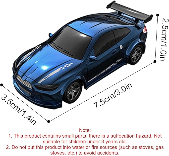 1:64 Scale Mini RC Drift Car 2.4GHz 4WD Full Proportional Model Vehicle with LED Lights Racing Sport Toy for Adults Teens (Blue)