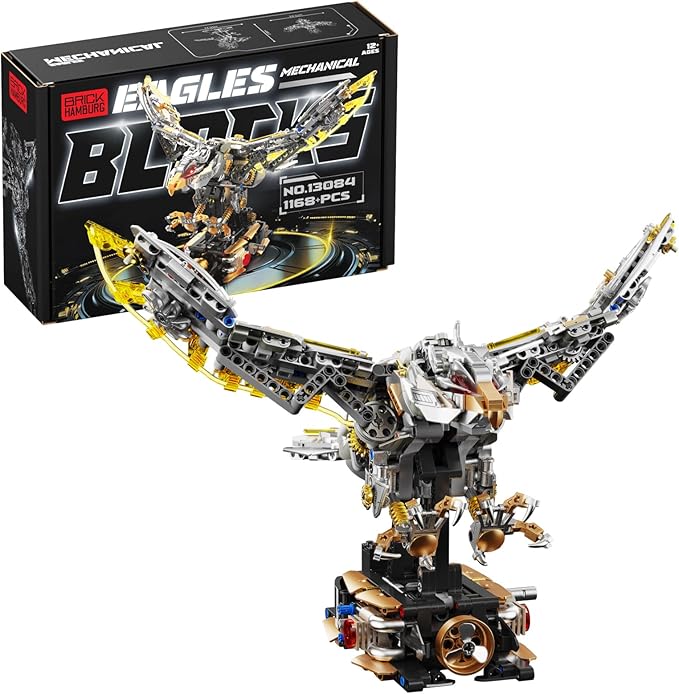 1168-PCS Mechanical Eagle Building Block Set with LED Light Movable Linkage Gears Display Stand - Animals Building Blocks Toy for Adults Teens Kids Age 12+