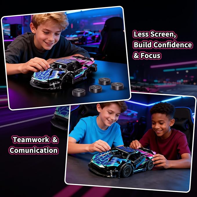 Sports Car Building Block Set for Boys &amp Adults 1:18 Cyberpunk Race Car Model Kit MOC Collectible Supercar Toy Birthday Gifts for Kids Boys Girls Teens Age 8-12 14+