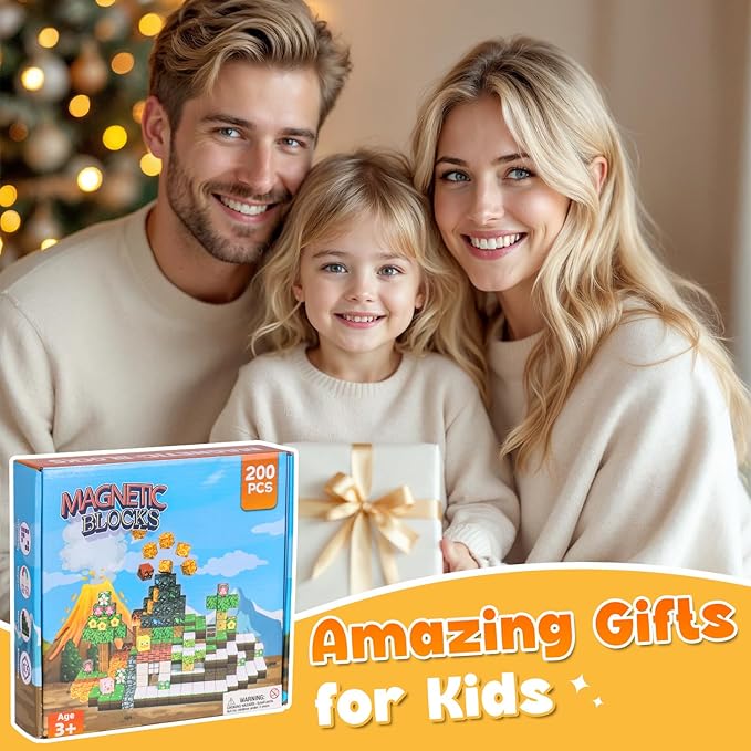 200PCS Magnetic Blocks Magnetic Building Block Cube Toys with Magnet Board for Kids STEM Toys Gifts for Boy and Girls Age 3+ Years Old