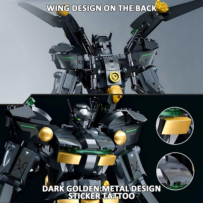HIGH GODO Black Bat Mech Building Blocks Set for Adults Robot Model Building Kit with Wings and Swords Weapons 534 Pieces Creative Collectible Gift for Teens