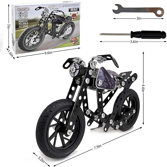 Metal Model Motorcycle Kits - 117 Pcs Erector Sets for Boys Age 8-12 Motobike Building Toys STEM Kits for Kids Age 8-10 Assembly Car Project for 14 and Up Gifts for 15 16 Year Old Boys and Adults
