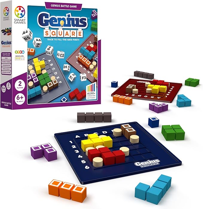 The Happy Puzzle Company - The Genius Square - Educational Brainstorming - Strategy Game and Skill Building - 6 Years + - 1 or 2 Players - Multilingual - SGHP 001
