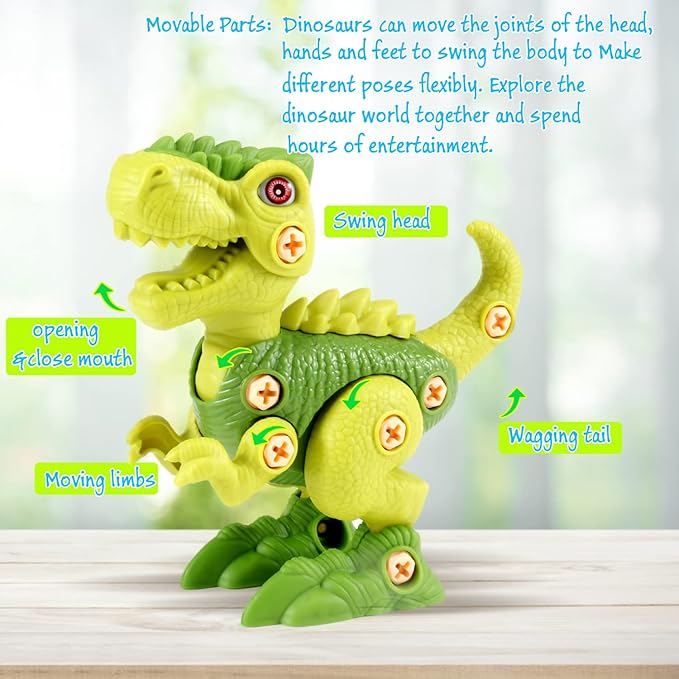 FREE TO FLY Dinosaur Toys for 3 4 5 6 Years Old Girls Take Apart Dinosaur Learning Toys for Kids 3-5 5-7 STEM Building Construction Set with Electric Drill Birthday Ideas