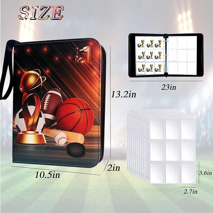 Sports Card Binder 900 Pockets Trading Card Binder with 50 Sleeves Fits 900 Sport Cards Sports Card Holder Binder with Zipper Soccer Football Baseball Basketball Hockey Card Gifts Collection Storage