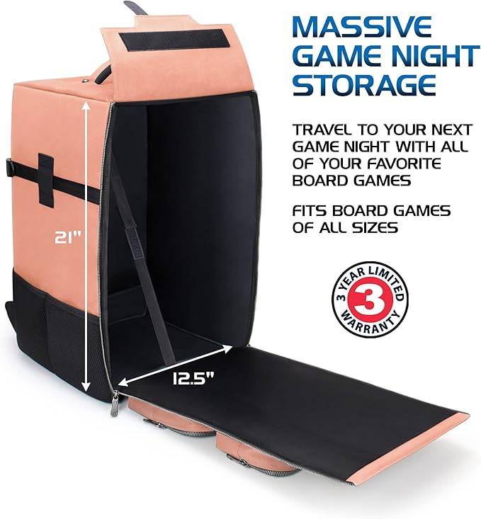 ENHANCE Collector's Edition Board Game Backpack - Reinforced Rigid Board Game Storage with Padded Shoulder Straps Carrying Handle and Accessories Pockets for Dice Cards More (Dragon Pink)
