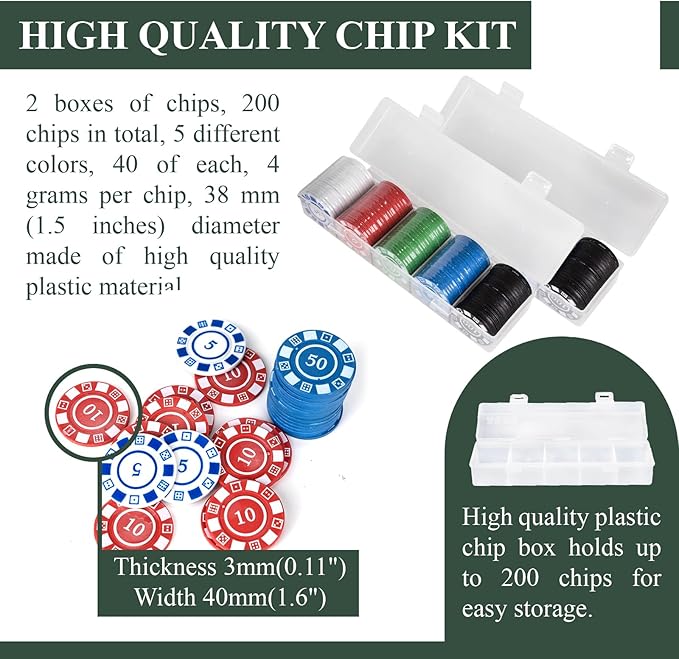 Extguds Michigan Rummy Deluxe Board Game Set: Felt Game Mat + 2Boxes of Playing Chips (200 Pieces)+1Deck of Poker+1Game Manual.The Perfect Blend of Rummy and Poker Perfect for Family Game Night