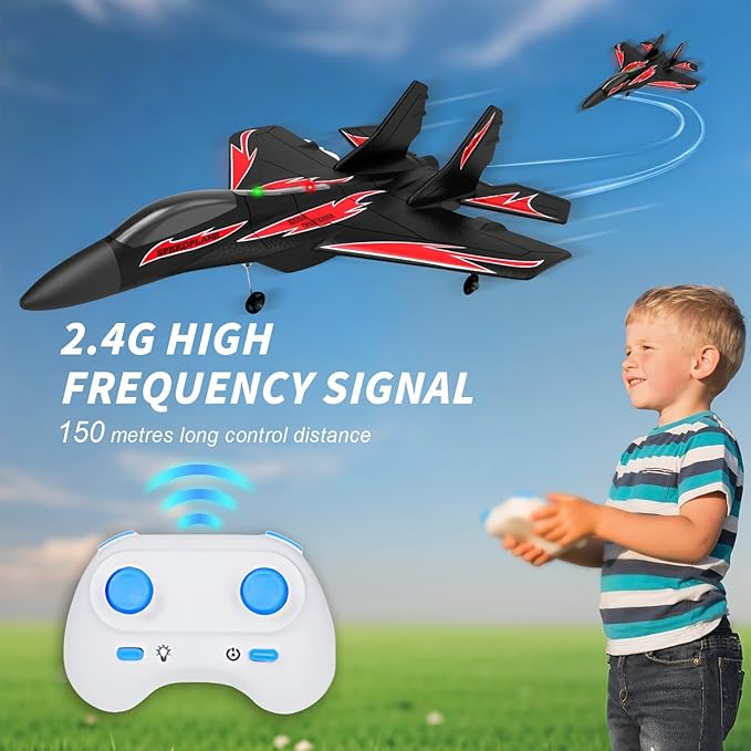 Foam Remote Control Wireless Airplanes RC Planes Remote Control Fighter Toys 2CH 2.4Ghz RC Fighter Jet with Light Hobby Rc Airplanes Easy to Fly for Kids Boys Adults(Blue)